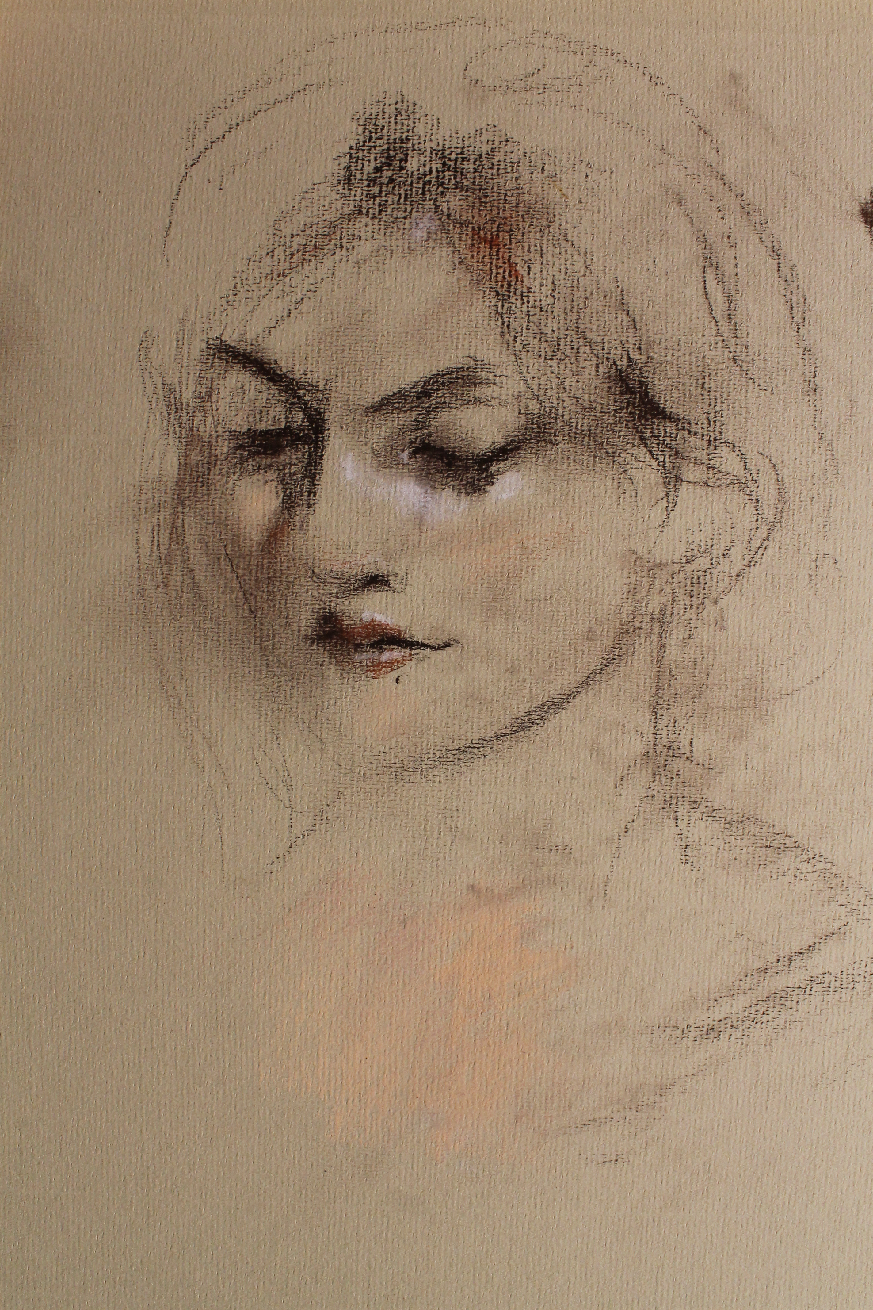 Drawing portrait of Rachel-sanguine and color chalks