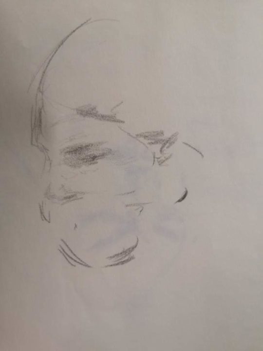 The portrait sketch of the French student with a mask -Thank you for her help and presense