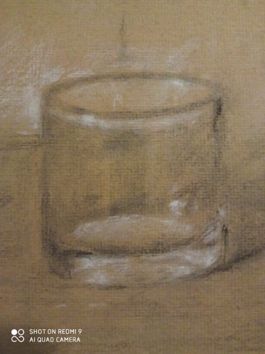 The new still life drawing of the glass at my studio apartment in Paris