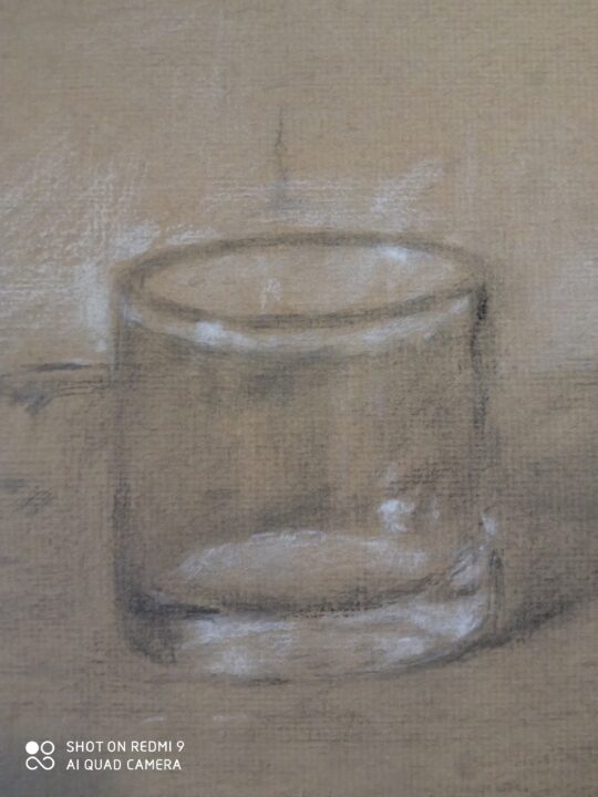 The new still life drawing of the glass at my studio apartment in Paris